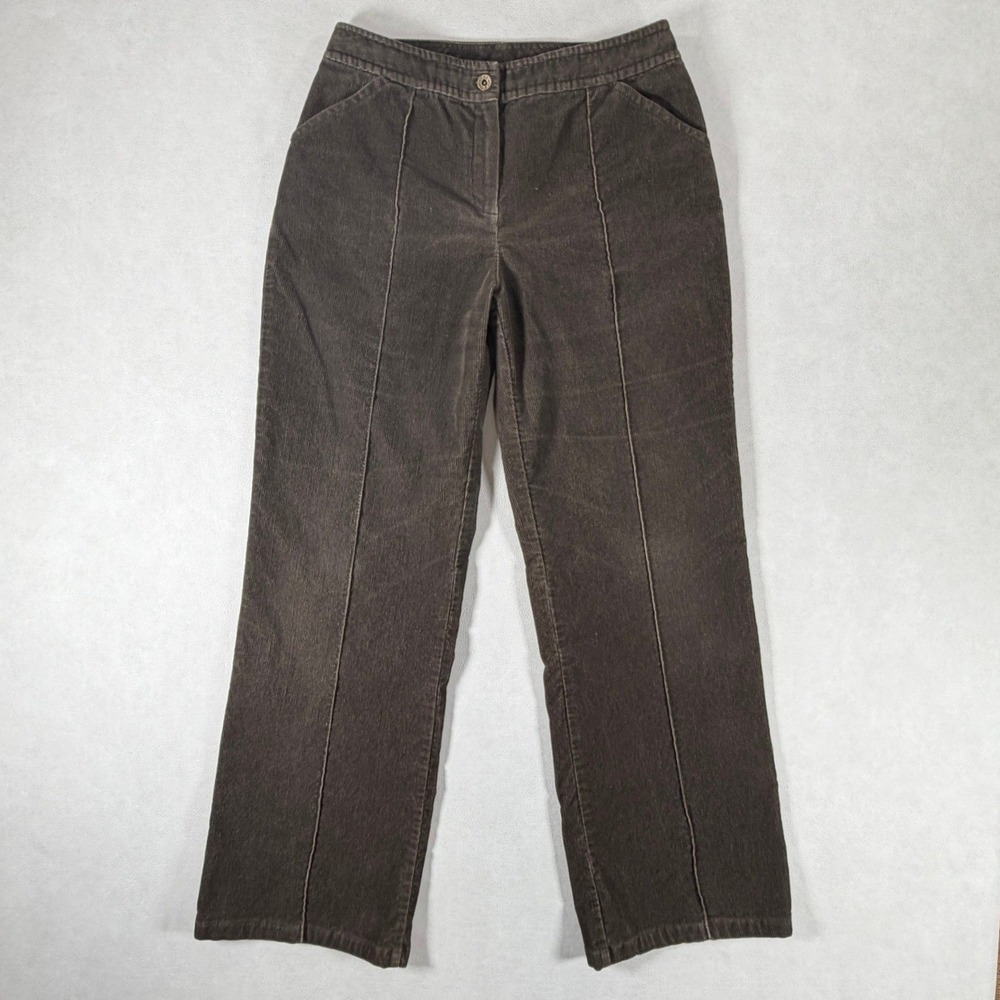 St. John Sport Womens Brown Corduroy Straight Leg Pintuck Pants Size 10